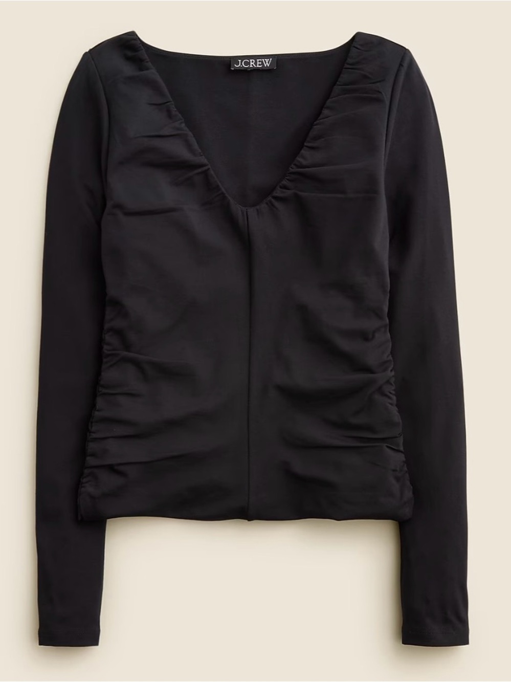 J.Crew Black Long-Sleeve V-Neck Ruched Top
